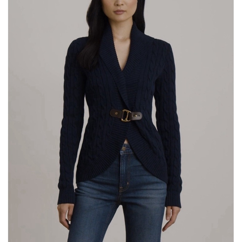 Ralph Lauren Navy Cable Knit Shawl Collar Sweater